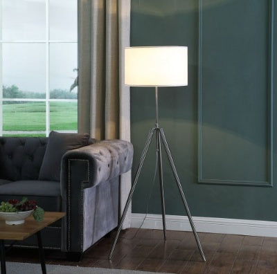 64 - 47 In Mid-Century Adjustable Tripod Chrome Silver Metal Floor Lamp