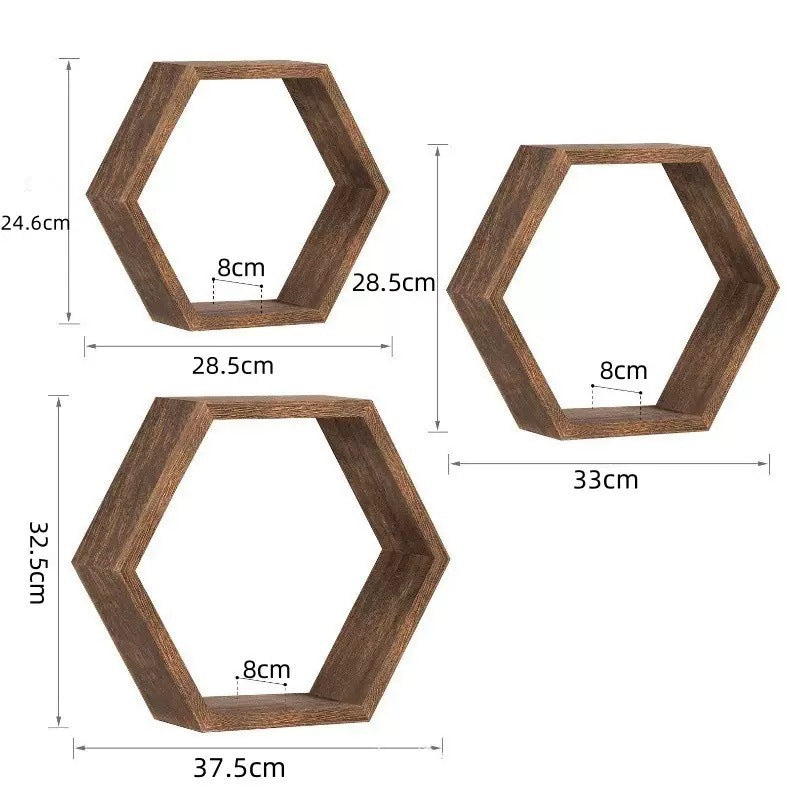 Wooden Household Wall-mounted Hexagonal Storage Rack Minimalist Shelf Living Room Background Decoration Shelf