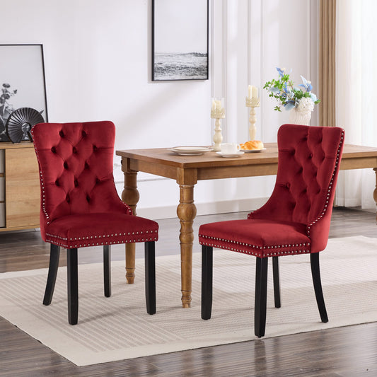 Classic Velvet Dining Chairs,  High-end Tufted Solid Wood Contemporary Velvet Upholstered Dining Chair With Wood Legs Nailhead, SET OF 2,Burgundy, Wine Red,SW2001WR