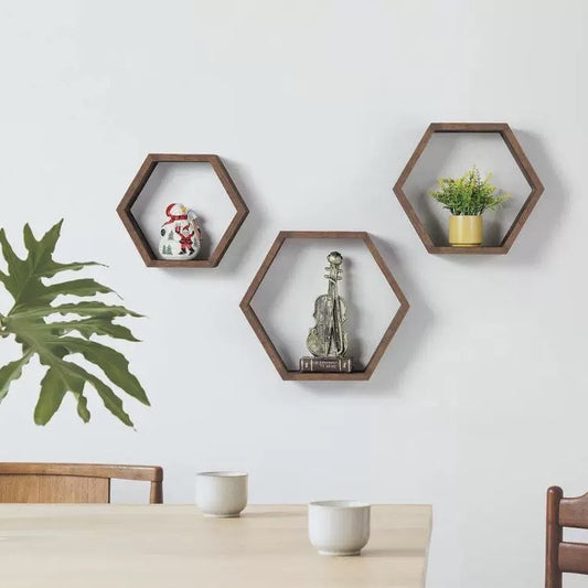Wooden Household Wall-mounted Hexagonal Storage Rack Minimalist Shelf Living Room Background Decoration Shelf