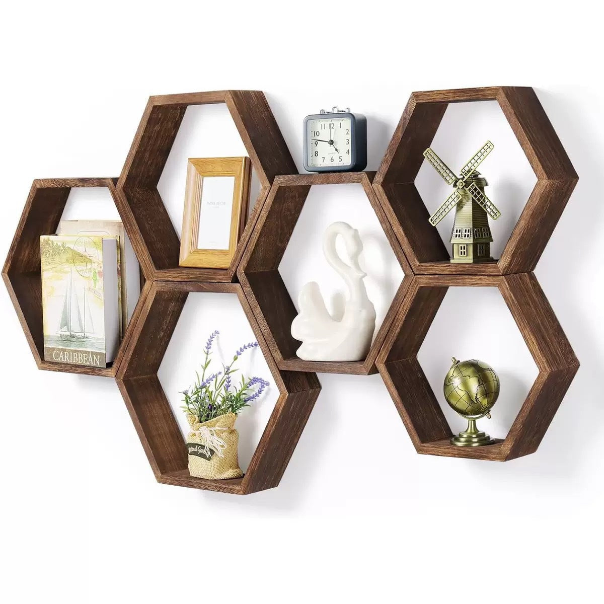 Wooden Household Wall-mounted Hexagonal Storage Rack Minimalist Shelf Living Room Background Decoration Shelf