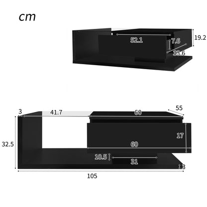 Coffee Table, High-gloss Black. Side Tables, Coffee Tables With Glass And LED