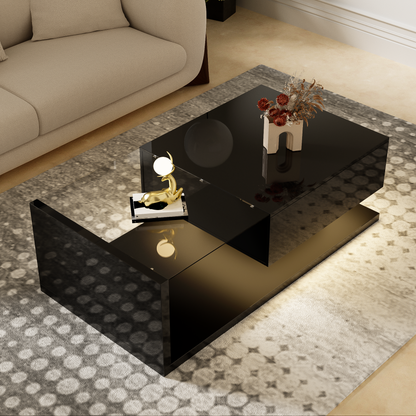 Coffee Table, High-gloss Black. Side Tables, Coffee Tables With Glass And LED
