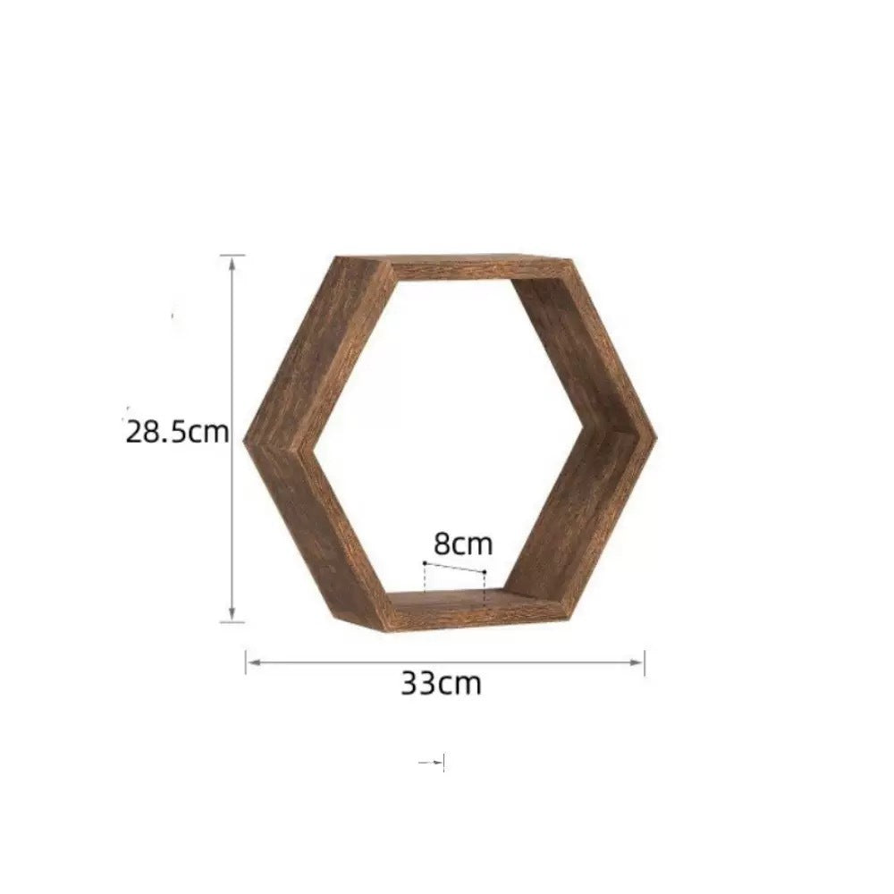 Wooden Household Wall-mounted Hexagonal Storage Rack Minimalist Shelf Living Room Background Decoration Shelf