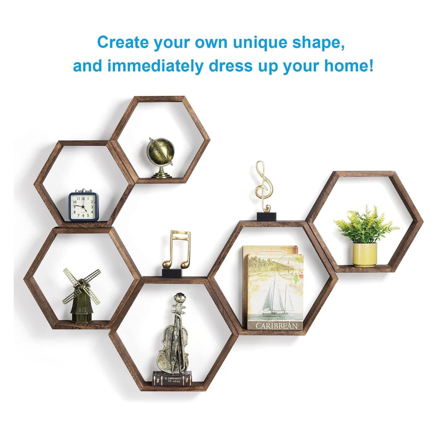 Wooden Household Wall-mounted Hexagonal Storage Rack Minimalist Shelf Living Room Background Decoration Shelf