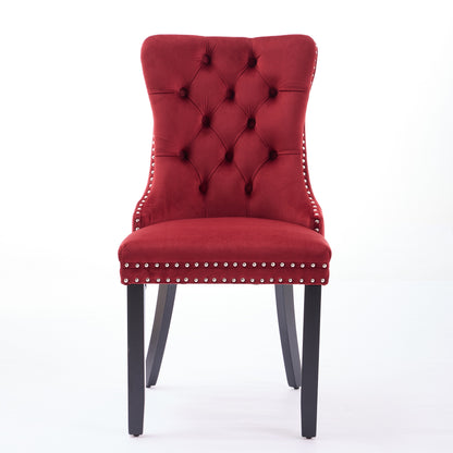 Classic Velvet Dining Chairs,  High-end Tufted Solid Wood Contemporary Velvet Upholstered Dining Chair With Wood Legs Nailhead, SET OF 2,Burgundy, Wine Red,SW2001WR