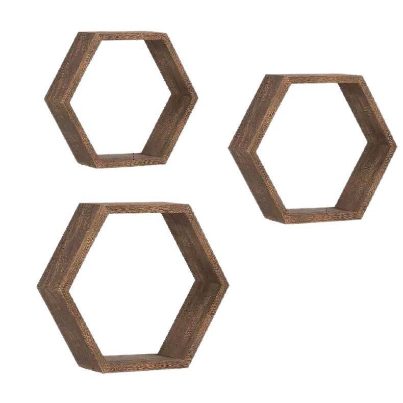 Wooden Household Wall-mounted Hexagonal Storage Rack Minimalist Shelf Living Room Background Decoration Shelf