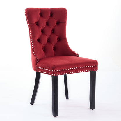 Classic Velvet Dining Chairs,  High-end Tufted Solid Wood Contemporary Velvet Upholstered Dining Chair With Wood Legs Nailhead, SET OF 2,Burgundy, Wine Red,SW2001WR