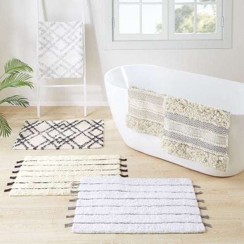 Woven Texture Stripe Bath Rug Grey 20x32