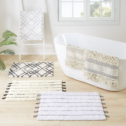 Woven Texture Stripe Bath Rug Grey 20x32