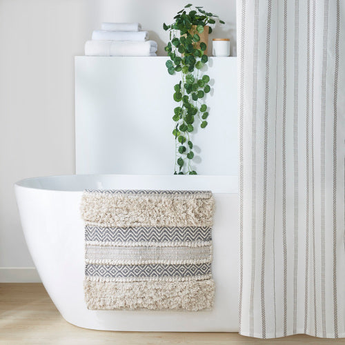 Woven Texture Stripe Bath Rug Grey 20x32