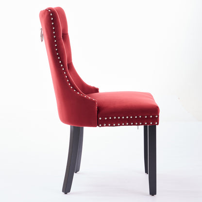Classic Velvet Dining Chairs,  High-end Tufted Solid Wood Contemporary Velvet Upholstered Dining Chair With Wood Legs Nailhead, SET OF 2,Burgundy, Wine Red,SW2001WR