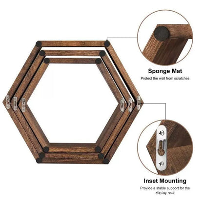 Wooden Household Wall-mounted Hexagonal Storage Rack Minimalist Shelf Living Room Background Decoration Shelf