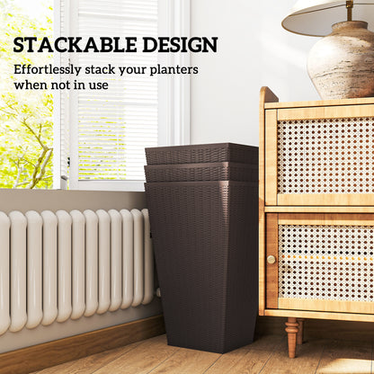 Set of 3 Tall Planters with Drainage Hole