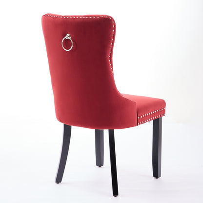 Classic Velvet Dining Chairs,  High-end Tufted Solid Wood Contemporary Velvet Upholstered Dining Chair With Wood Legs Nailhead, SET OF 2,Burgundy, Wine Red,SW2001WR